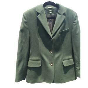 L.L.Bean Women Cashmere Wool Blazer 14P 14 Green English Country old money khaki